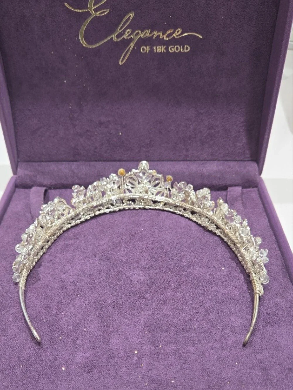 White Gold Tone Crystal Bridal Tiara - Silver Tone